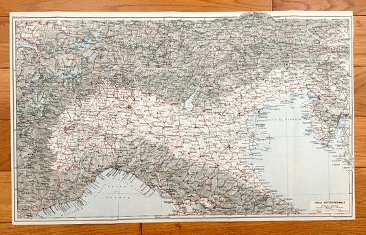 Antique 1937 Northern Italy Map from Muirhead's Blue Guides & Baedekers – Tuscany, Florence, Venice, Pisa, Milan, Bologna, Milan, Turin