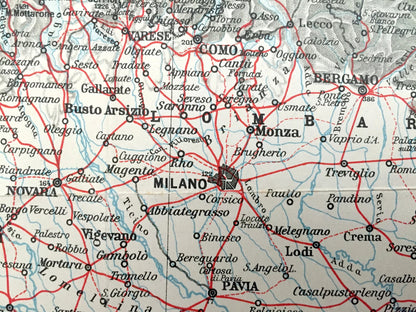Antique 1937 Northern Italy Map from Muirhead's Blue Guides & Baedekers – Tuscany, Florence, Venice, Pisa, Milan, Bologna, Milan, Turin