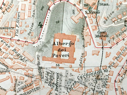 Antique 1937 Genoa, Italy Map from Muirhead's Blue Guides & Baedekers – Genova, Liguria, Carignano, Castelletto, Molo, Oregina, Ferrari