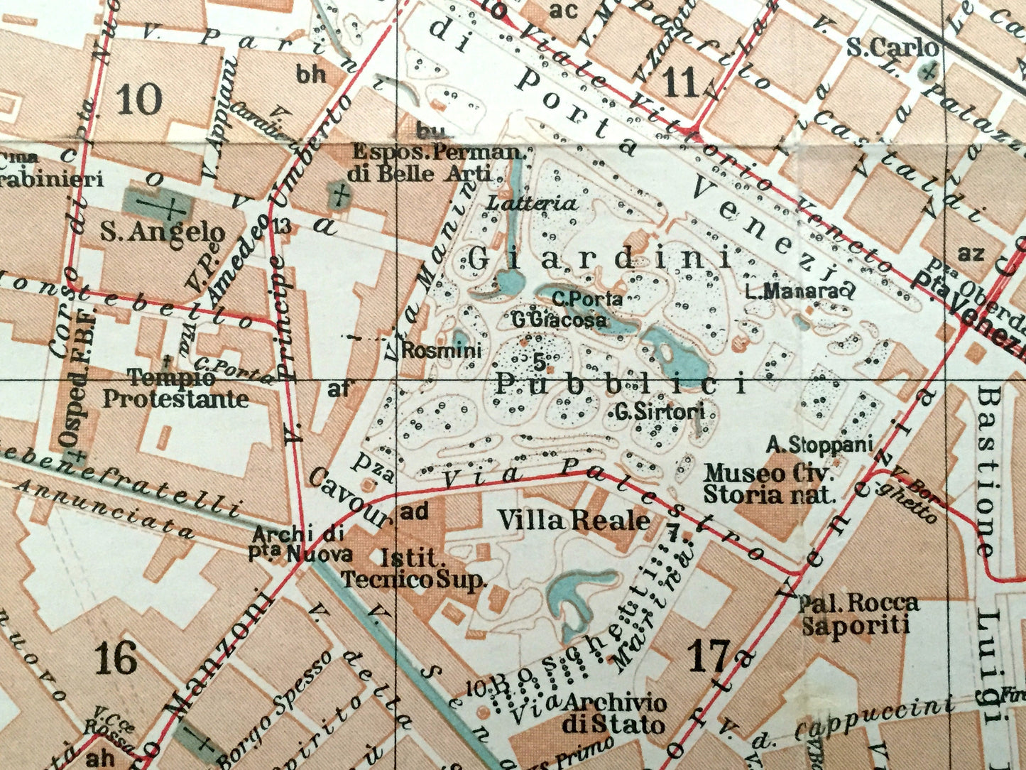 Antique 1937 Milan, Italy Map from Muirhead's Blue Guides & Baedekers – Milano, Lombardy, Castello Sforzesca, Moda, Borgogna, Brera