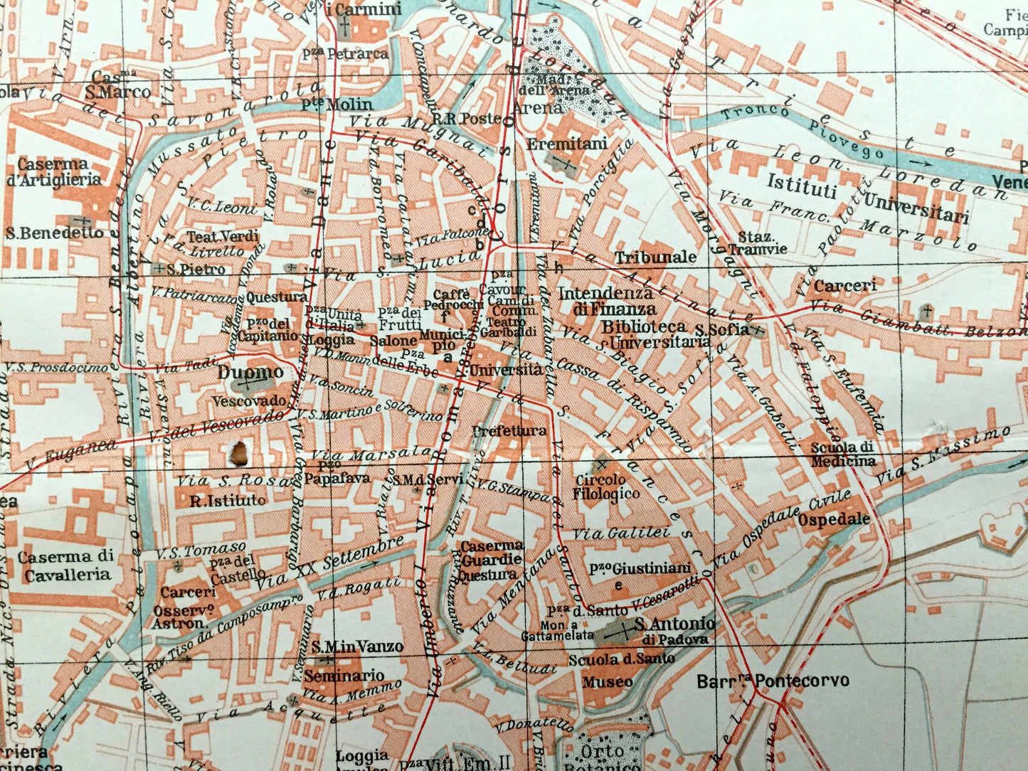 Antique 1937 Padua, Italy Map from Muirhead's Blue Guides & Baedekers – Padova, Veneto Region, Riviera Mussato, Scrovegni Chapel, Santa Rita