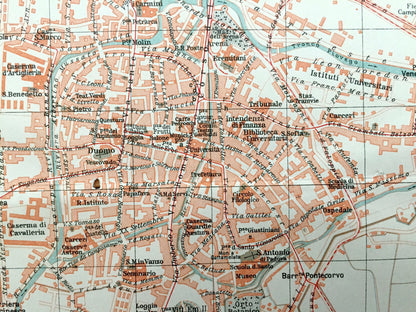 Antique 1937 Padua, Italy Map from Muirhead's Blue Guides & Baedekers – Padova, Veneto Region, Riviera Mussato, Scrovegni Chapel, Santa Rita