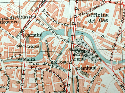 Antique 1937 Padua, Italy Map from Muirhead's Blue Guides & Baedekers – Padova, Veneto Region, Riviera Mussato, Scrovegni Chapel, Santa Rita