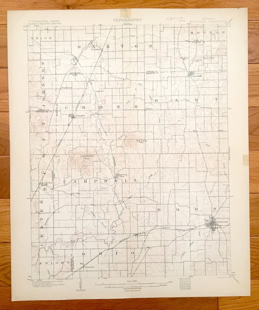 Antique Boonville, Indiana 1902 US Geological Survey Topographic Map – Pike, Warrick, Gibson & Vanderburg County, Lynnville, Elberfeld, IN