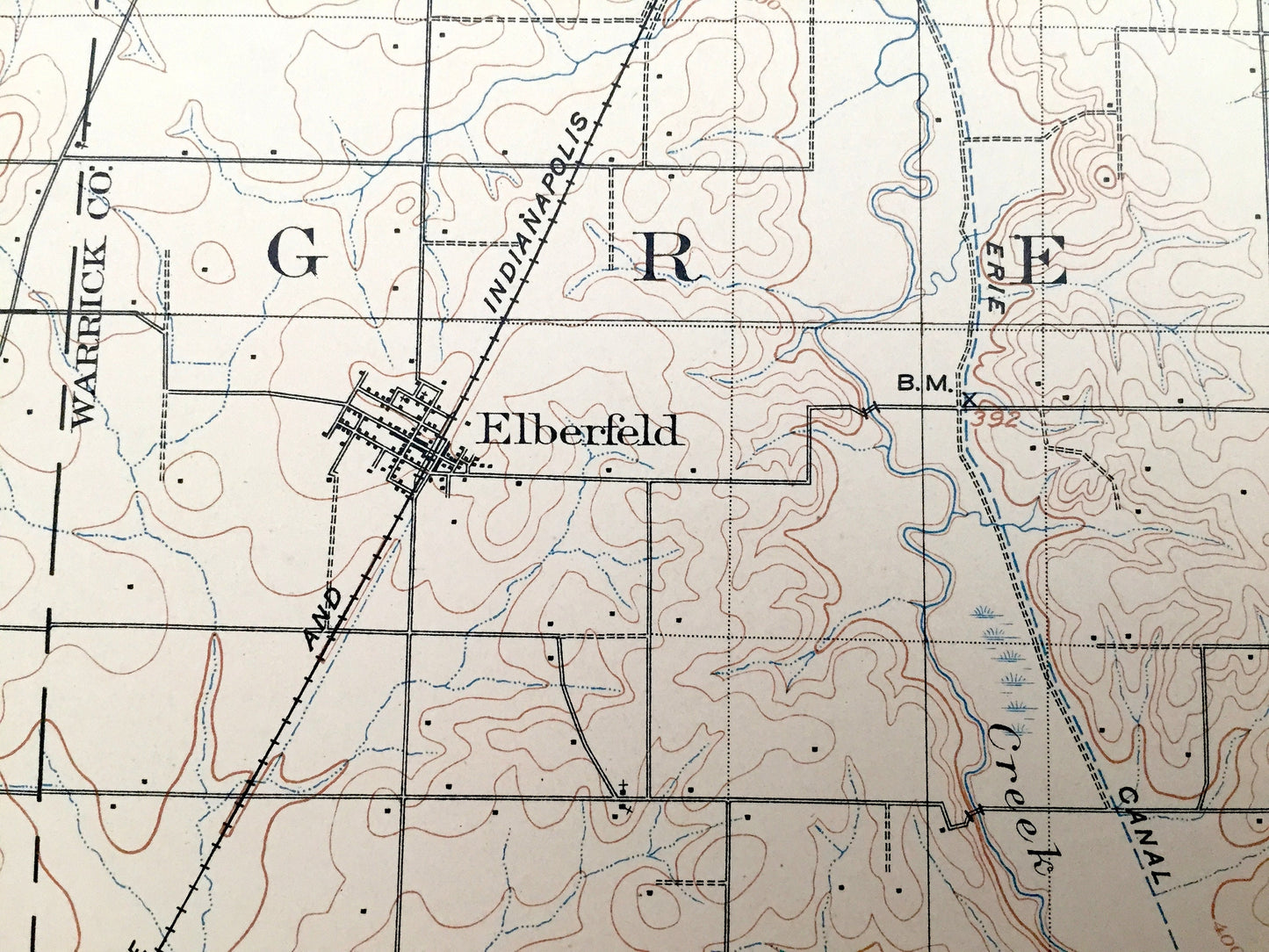 Antique Boonville, Indiana 1902 US Geological Survey Topographic Map – Pike, Warrick, Gibson & Vanderburg County, Lynnville, Elberfeld, IN