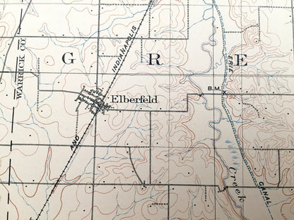 Antique Boonville, Indiana 1902 US Geological Survey Topographic Map – Pike, Warrick, Gibson & Vanderburg County, Lynnville, Elberfeld, IN