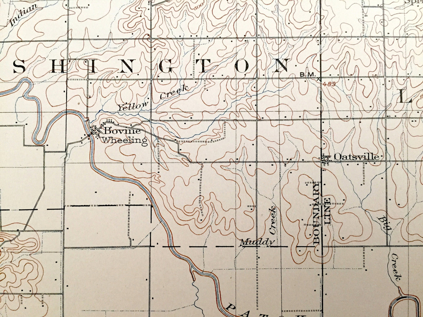 Antique Petersburg, Indiana 1903 US Geological Survey Topographic Map – Pike, Gibson and Knox County, Oakland City, Francisco, Glezen, IN