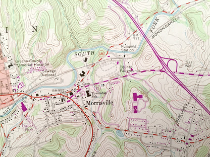 Antique Waynesburg, Pennsylvania 1961 US Geological Survey Topographic Map – Greene County, Washington County, Washington, Franklin, Center