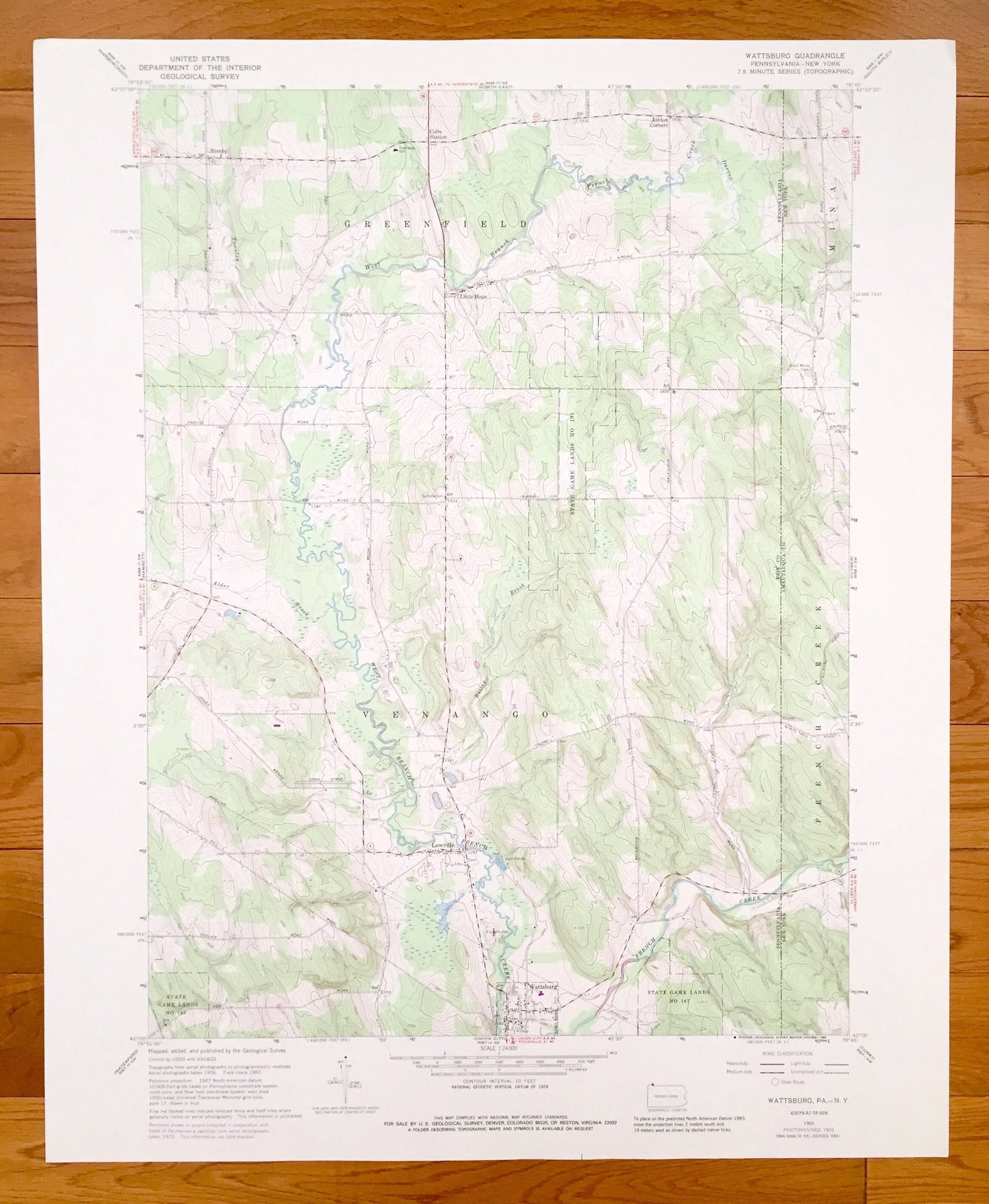 Antique Wattsburg, Pennsylvania 1960 US Geological Survey Topographic Map – Greenfield, Lowville, Erie County, Chautauqua County, New York,