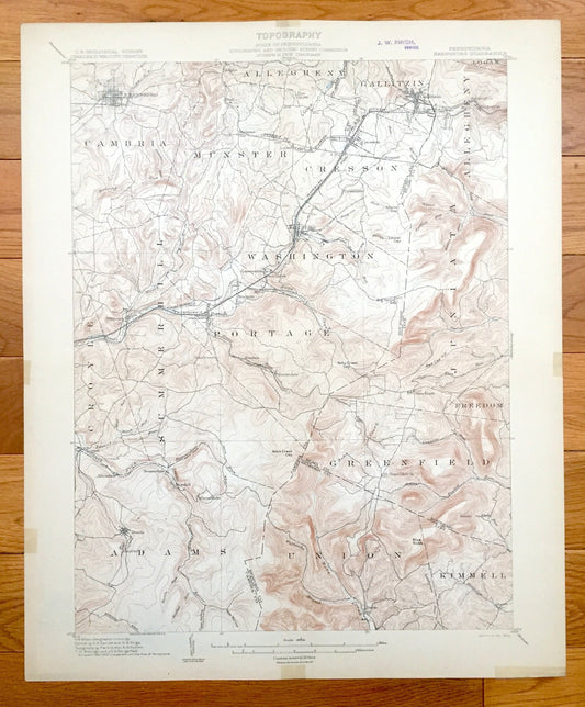 Antique Ebensburg, Pennsylvania 1904 US Geological Survey Topographic Map – Cambria County, Allegheny, Logan, Portage, Munster Summerhill PA