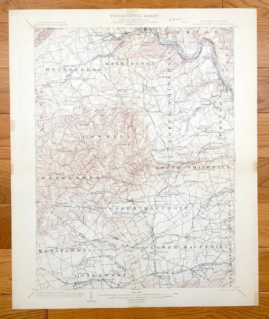 Antique Slatington, Pennsylvania 1902 US Geological Survey Topographic Map – Lehigh County, Heidelberg, Whitehall, Salisbury, Lowhill, Allen