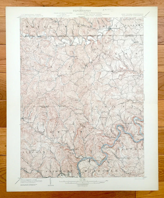 Antique Blacksville, West Virginia 1904 US Geological Survey Topographic Map – Monongalia County, Cass, Pawpaw, Lincoln Winfield Battelle WV