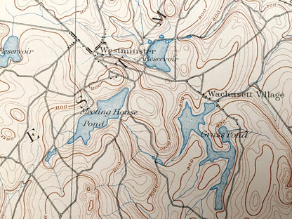Antique Fitchburg, Massachusetts 1893 US Geological Survey Topographic Map – Ashby, Leominster & Rindge, New Ipswich, New Hampshire, ME NH