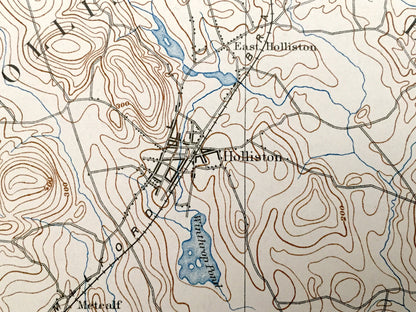 Antique  Franklin, Massachusetts 1893 US Geological Survey Topographic Map – Foxborough, Wrentham, Medfield, Hopkinton, Ashland, Walpole, MA