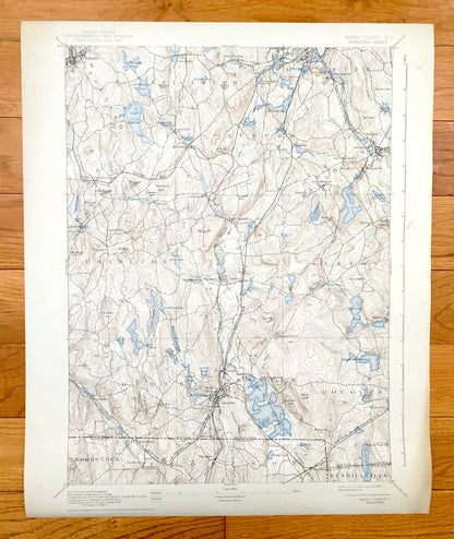 Antique Webster, Massachusetts 1892 US Geological Survey Topographic Map – Charlton, Oxford, Auburn, Millbury, Sutton, Dudley, Spencer, MA