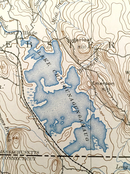 Antique Webster, Massachusetts 1892 US Geological Survey Topographic Map – Charlton, Oxford, Auburn, Millbury, Sutton, Dudley, Spencer, MA