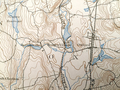 Antique Webster, Massachusetts 1892 US Geological Survey Topographic Map – Charlton, Oxford, Auburn, Millbury, Sutton, Dudley, Spencer, MA