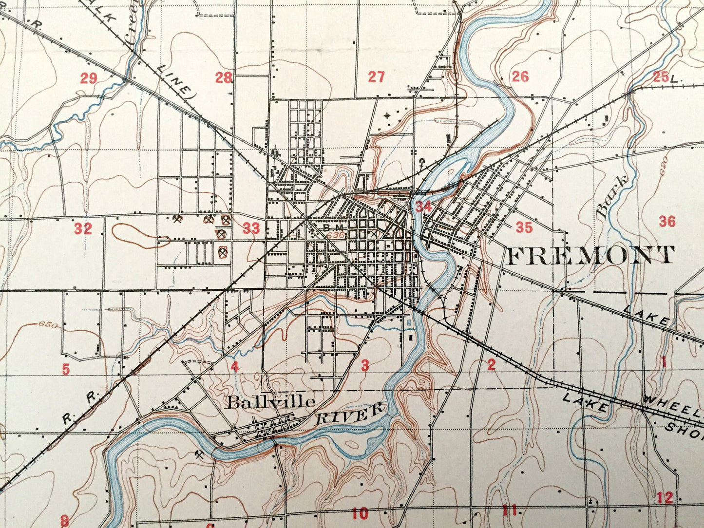 Antique Fremont, Ohio 1903 US Geological Survey Topographic Map – Sandusky County, Harris, Salem, Ballville, Green Creek, Erlin, Washington
