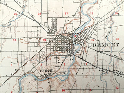 Antique Fremont, Ohio 1903 US Geological Survey Topographic Map – Sandusky County, Harris, Salem, Ballville, Green Creek, Erlin, Washington