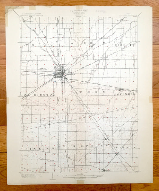 Antique Fostoria, Ohio 1903 US Geological Survey Topographic Map – Seneca County, Perry, Biglick, West Millgrove, Amsden, New Riegel, Alvada