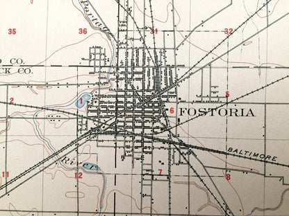 Antique Fostoria, Ohio 1903 US Geological Survey Topographic Map – Seneca County, Perry, Biglick, West Millgrove, Amsden, New Riegel, Alvada
