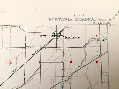 Antique Fostoria, Ohio 1903 US Geological Survey Topographic Map – Seneca County, Perry, Biglick, West Millgrove, Amsden, New Riegel, Alvada