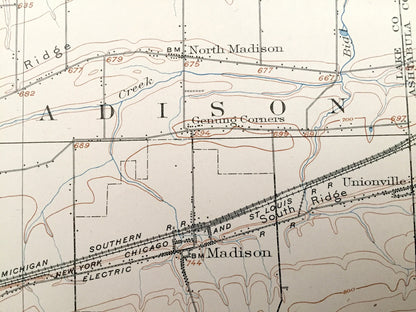 Antique Perry, Ohio 1905 US Geological Survey Topographic Map – Lake County, Painesville, Redbird, Harpersfield, Geneva, Unionville, Madison