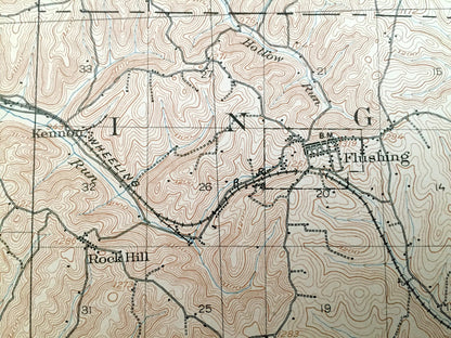 Antique Flushing, Ohio 1905 US Geological Survey Topographic Map – Belmont County, Cadiz, Londonderry, Wheeling, Oxford, Holloway, Oakgrove