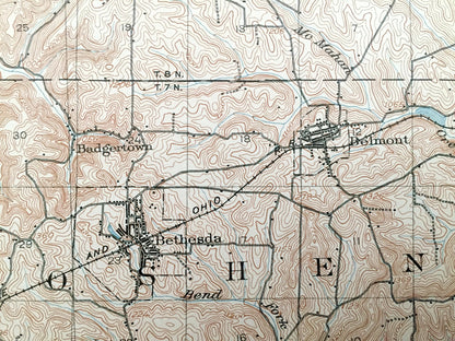 Antique Flushing, Ohio 1905 US Geological Survey Topographic Map – Belmont County, Cadiz, Londonderry, Wheeling, Oxford, Holloway, Oakgrove