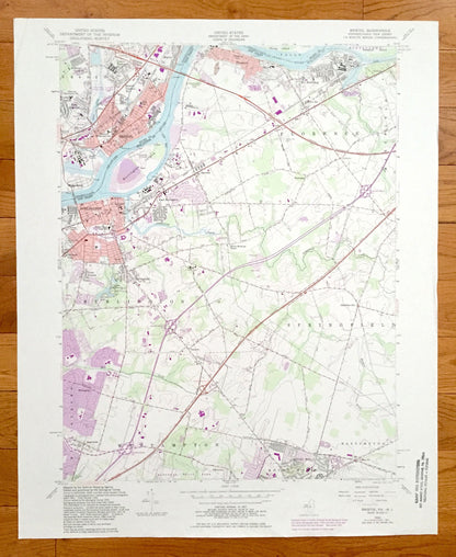 Antique Burlington, New Jersey 1955 US Geological Survey Topographic Map – Florence, Mount Holly, Springfield, Bucks, Bristol, Pennsylvania