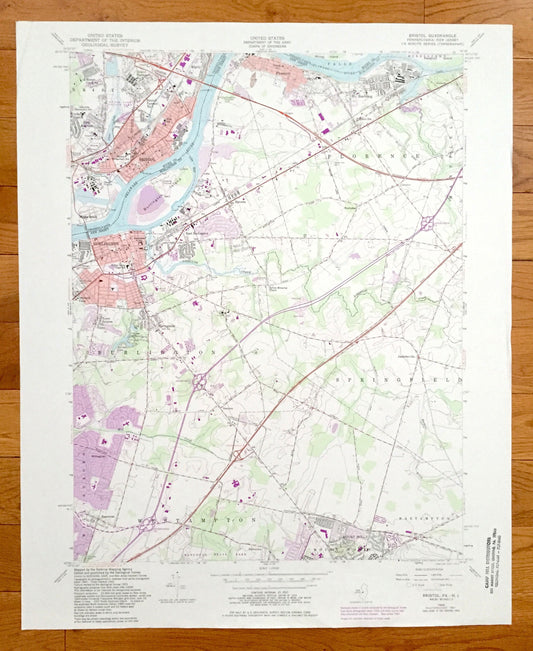 Antique Burlington, New Jersey 1955 US Geological Survey Topographic Map – Florence, Mount Holly, Springfield, Bucks, Bristol, Pennsylvania