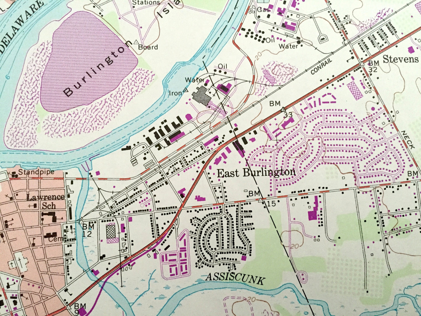 Antique Burlington, New Jersey 1955 US Geological Survey Topographic Map – Florence, Mount Holly, Springfield, Bucks, Bristol, Pennsylvania
