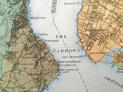 Antique Staten Island, New York City 1901 US Geological Survey Topographic Map – Manhattan, Brooklyn, Newark, Bayonne, Elizabeth, New Jersey