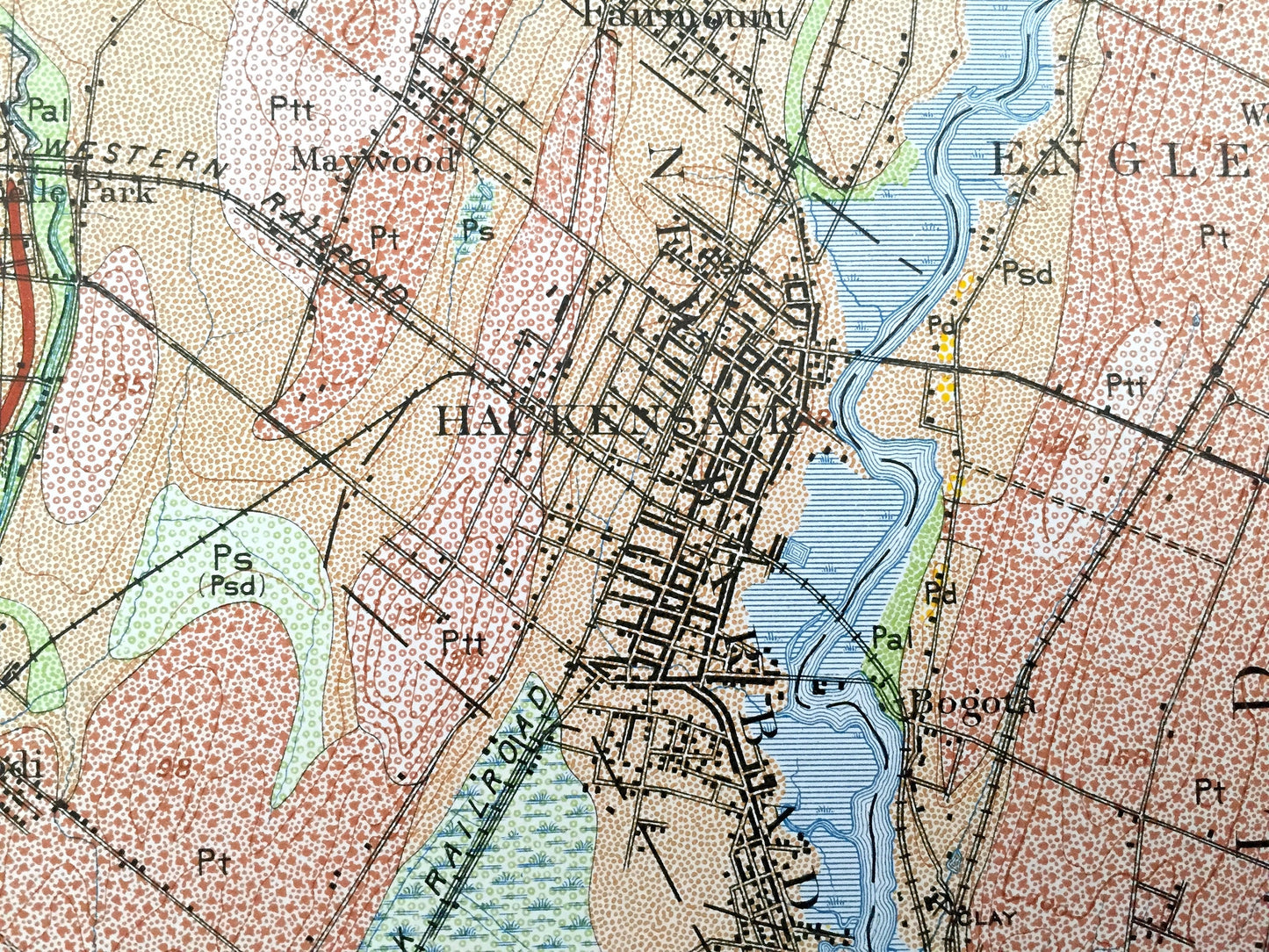 Antique Paterson, New Jersey 1901 US Geological Survey Topographic Map – Clifton, Passaic, Rutherford Hackensack Montclair Bergen Teaneck NJ