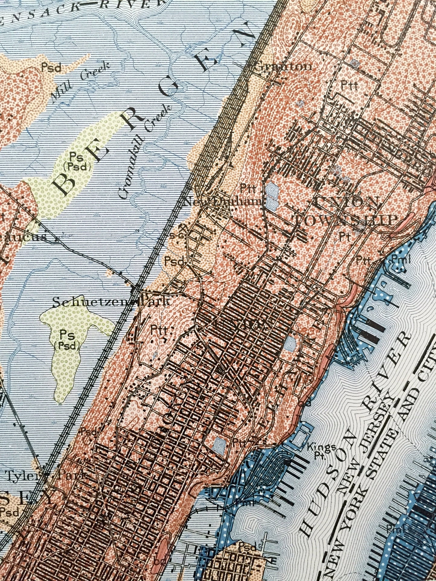 Antique Paterson, New Jersey 1901 US Geological Survey Topographic Map – Clifton, Passaic, Rutherford Hackensack Montclair Bergen Teaneck NJ