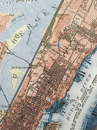 Antique Paterson, New Jersey 1901 US Geological Survey Topographic Map – Clifton, Passaic, Rutherford Hackensack Montclair Bergen Teaneck NJ