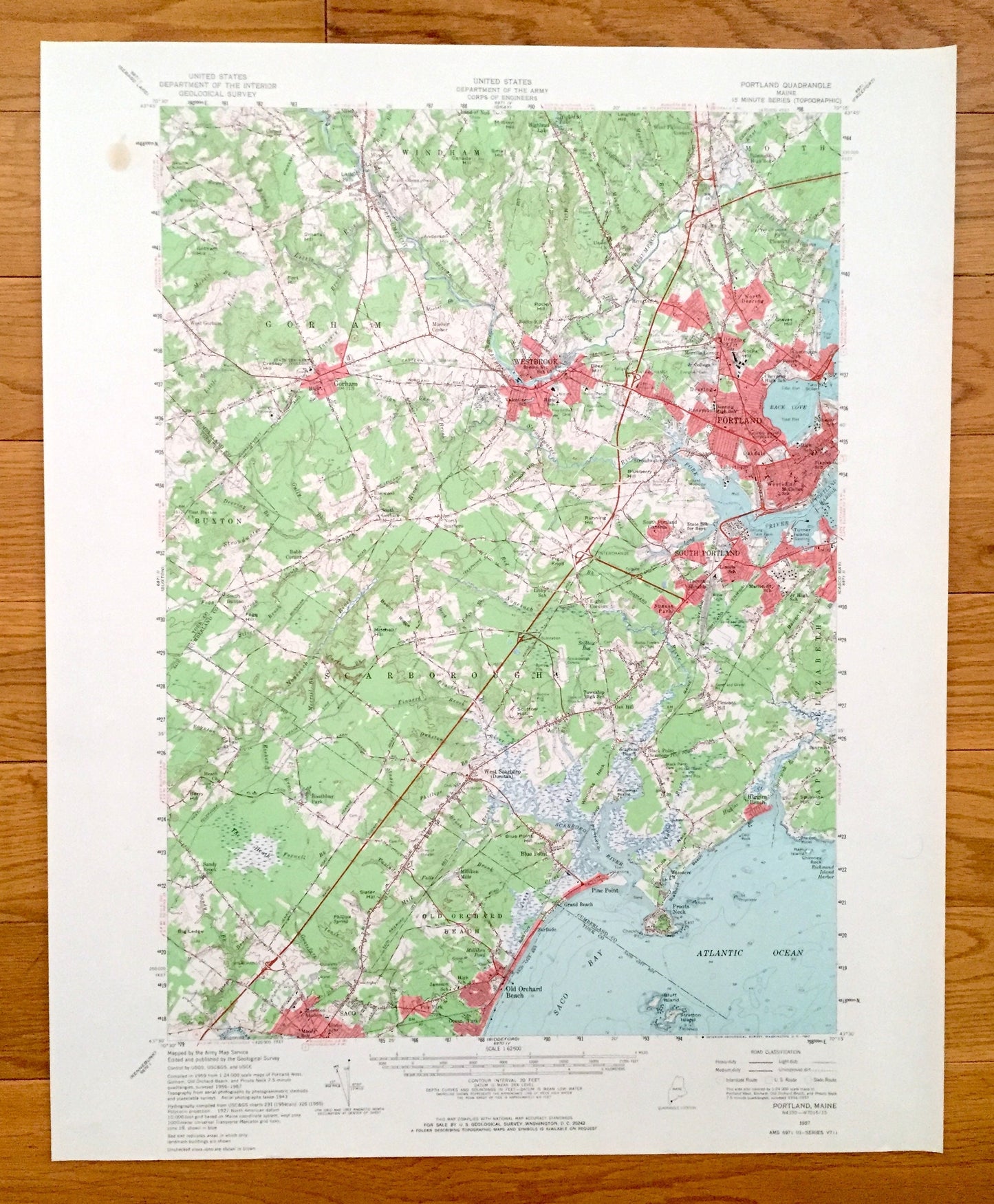 Antique Portland, Maine 1957 US Geological Survey Topographic Map – Scarborough, Westbrook, Falmouth, Back Cove, Pleasantdale, Knightville