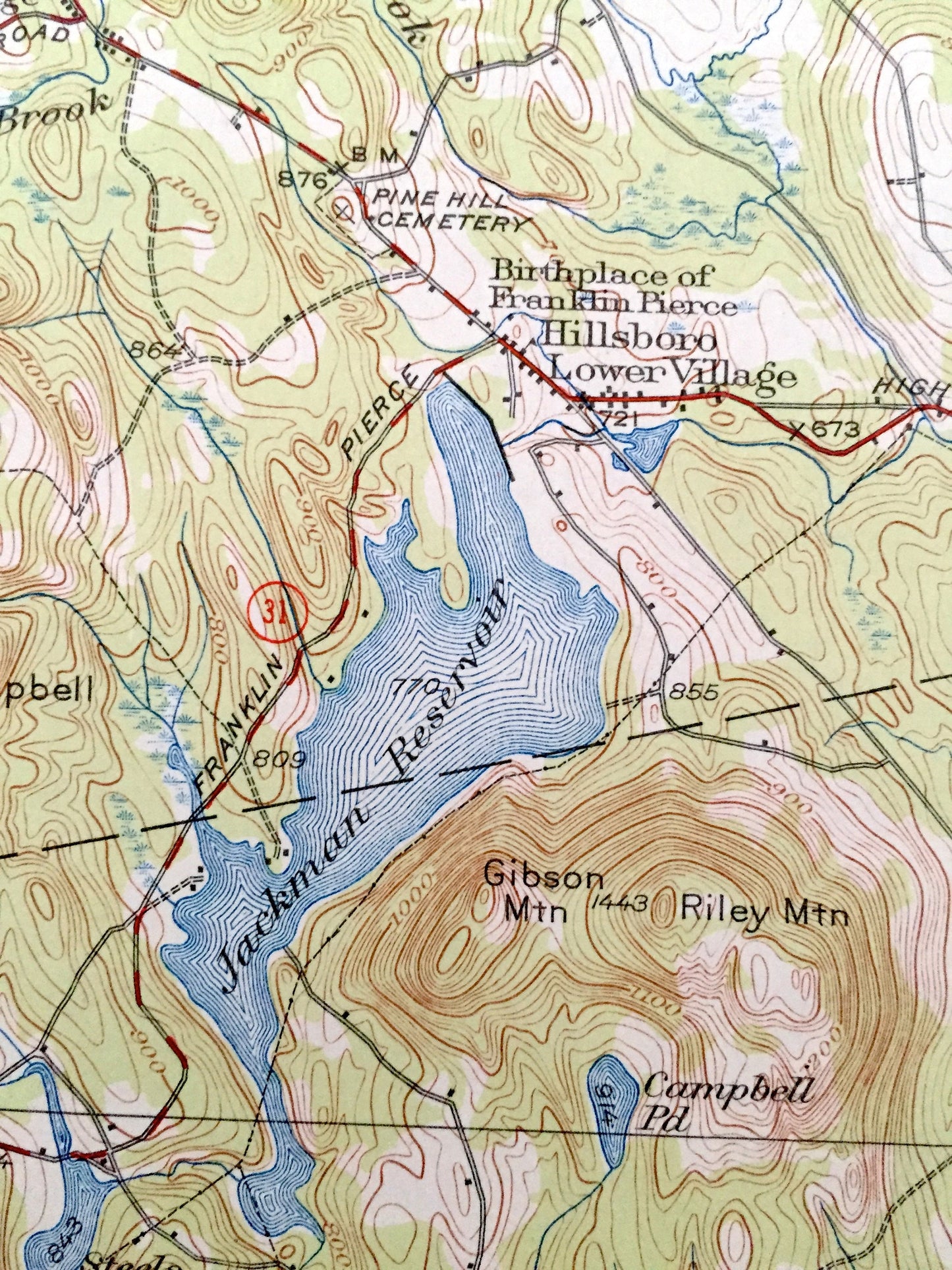 Antique Hillsboro, New Hampshire 1926 US Geological Survey Topographic Map – Merrimack County, Bradford, Warner, Henniker, Deering, Weare NH