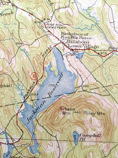 Antique Hillsboro, New Hampshire 1926 US Geological Survey Topographic Map – Merrimack County, Bradford, Warner, Henniker, Deering, Weare NH