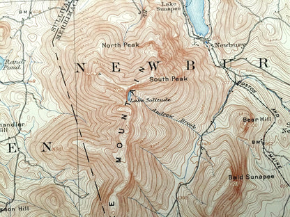 Antique Lake Sunapee, New Hampshire 1905 US Geological Survey Topographic Map – Newport, Newbury, Goshen, New London, Cornish, Croydon, NH