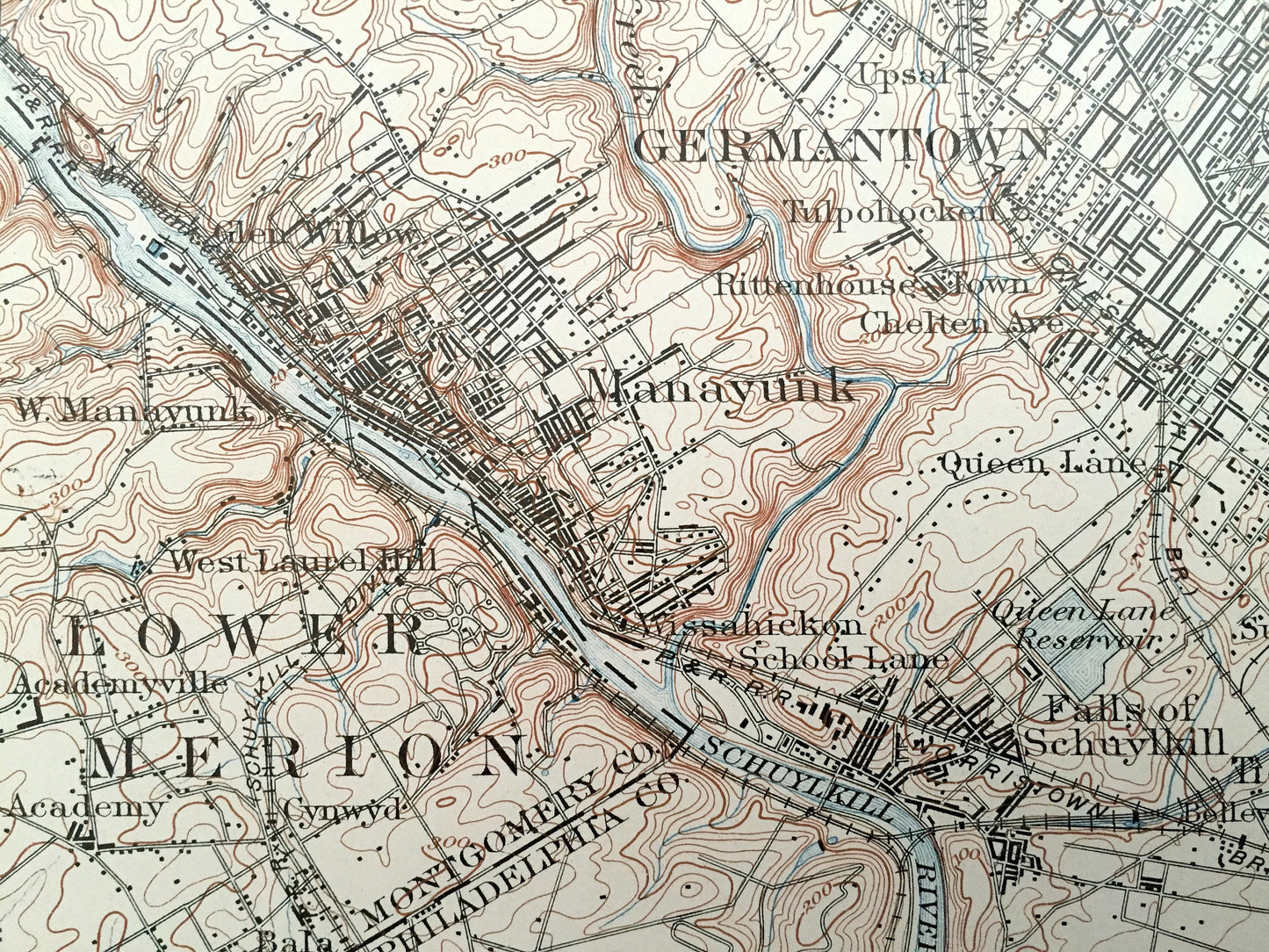 Antique Philadelphia, Pennsylvania 1899 U.S. Geological Survey Map - Germantown, Manayunk, Mt Airy, Chestnut Hill, Ambler, Lower Merion, PA