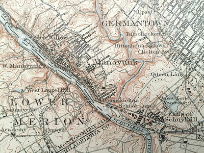 Antique Philadelphia, Pennsylvania 1899 U.S. Geological Survey Map - Germantown, Manayunk, Mt Airy, Chestnut Hill, Ambler, Lower Merion, PA