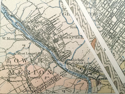 Antique Philadelphia, Pennsylvania 1894 U.S. Geological Survey Map - Germantown, Manayunk, Mt Airy, Chestnut Hill, Ambler, Lower Merion, PA