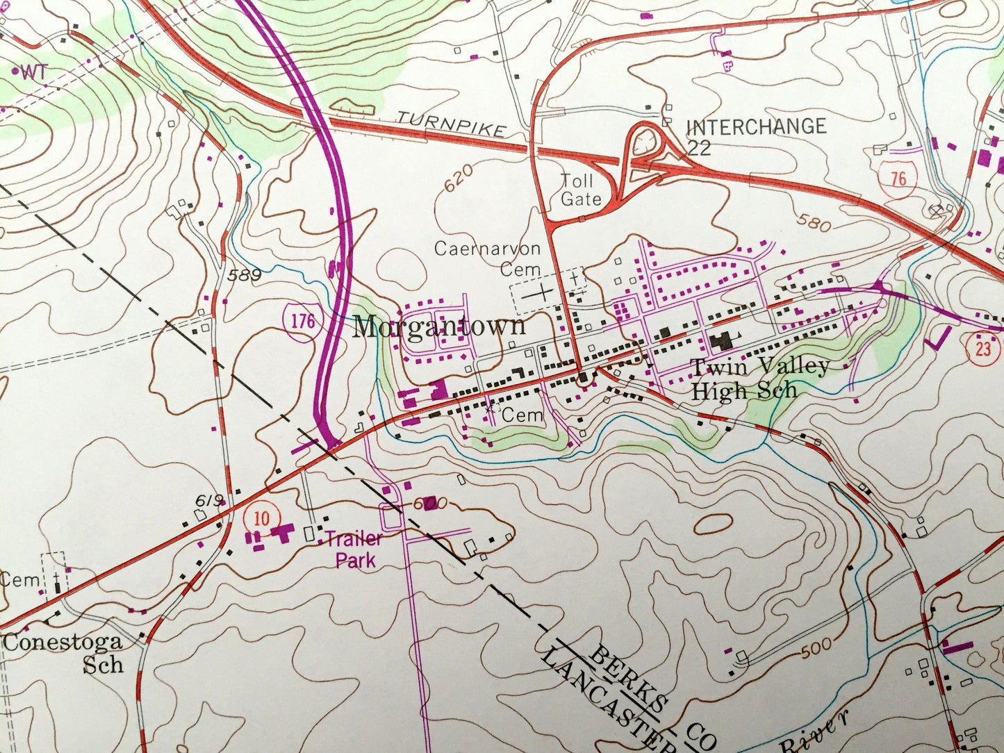 Antique Morgantown, Pennsylvania 1956 US Geological Survey Topographic Map – Knauers, Alleghenyville, Beckersville, Churchtown, Berks Co