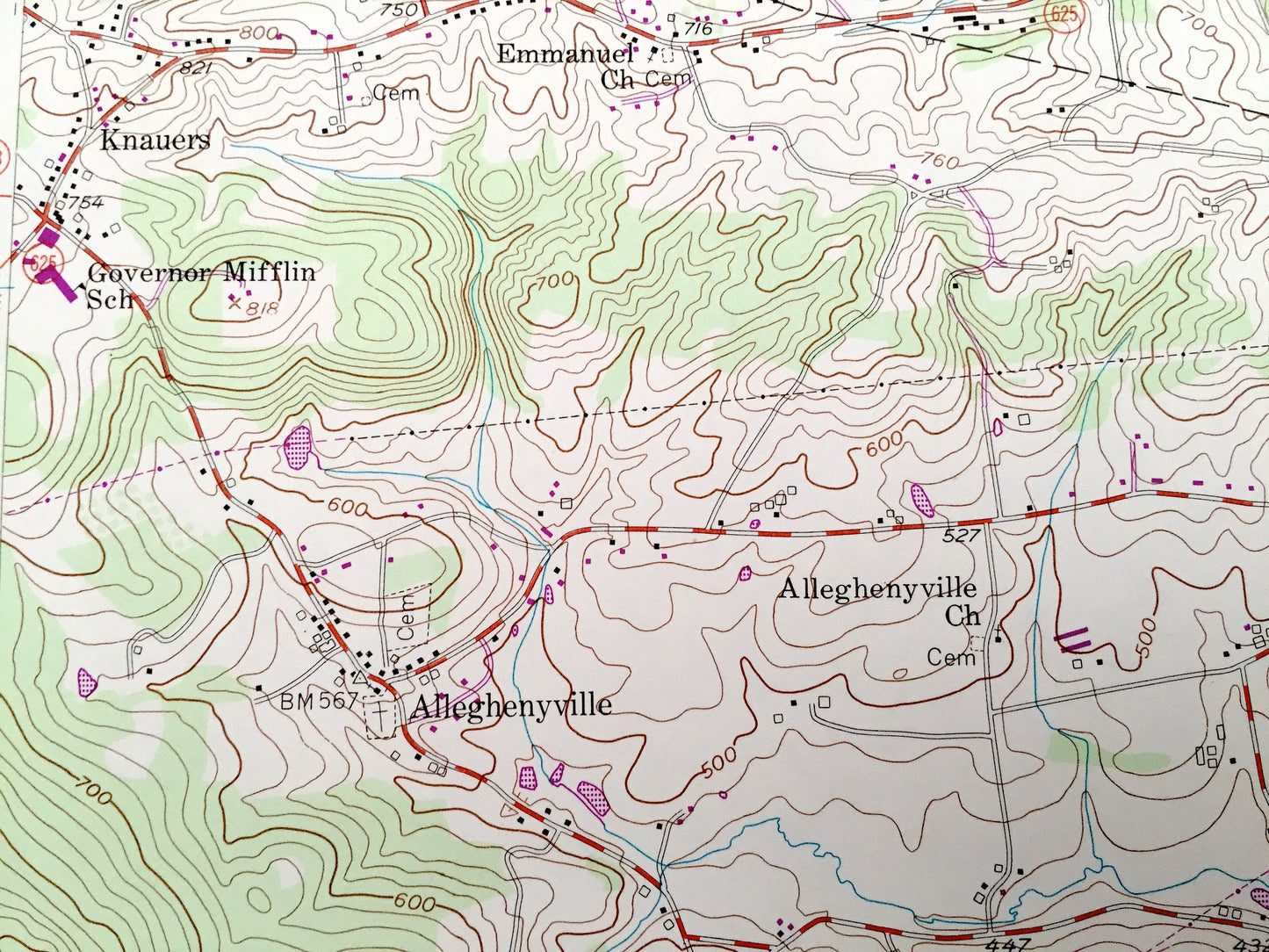 Antique Morgantown, Pennsylvania 1956 US Geological Survey Topographic Map – Knauers, Alleghenyville, Beckersville, Churchtown, Berks Co