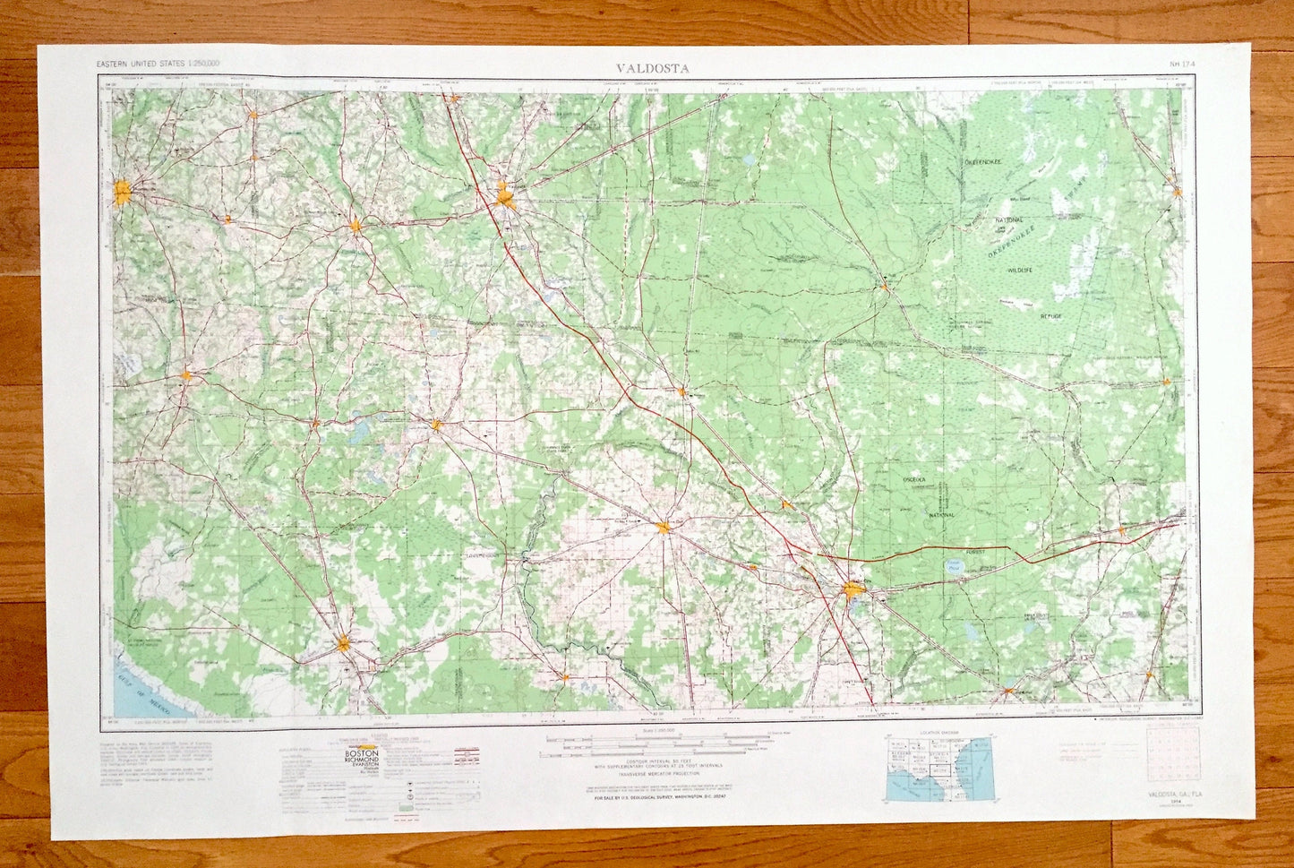 Antique Valdosta, Georgia & Florida 1954 US Geological Survey Topographic Map – Thomasville, Boston, Hihira, Lake Park, Dasher Quitman GA FL
