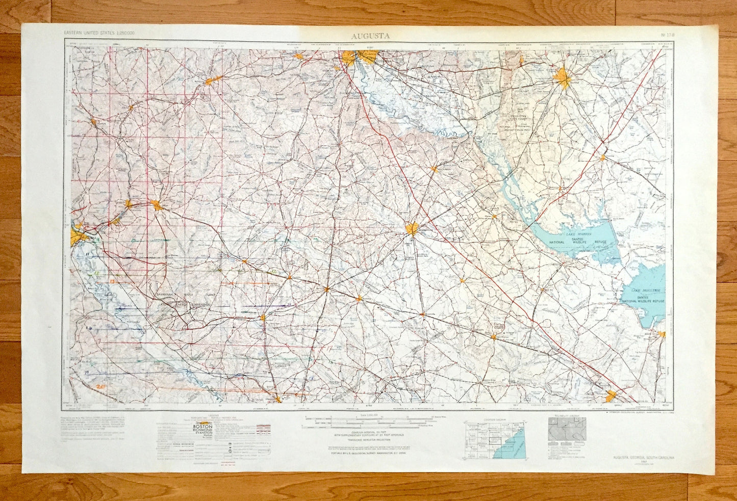Antique Augusta, Georgia 1957 US Geological Survey Topographic Map – South Carolina, Aiken, Graniteville, Warrenville, Bath, North Augusta