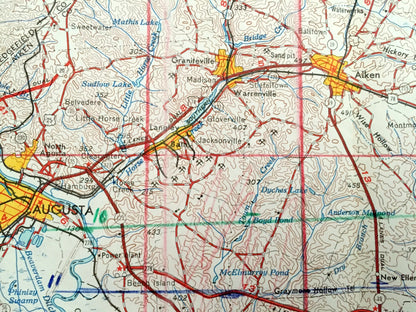 Antique Augusta, Georgia 1957 US Geological Survey Topographic Map – South Carolina, Aiken, Graniteville, Warrenville, Bath, North Augusta