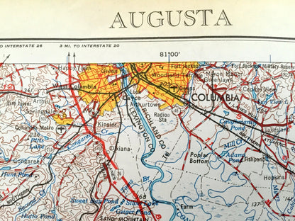Antique Augusta, Georgia 1957 US Geological Survey Topographic Map – South Carolina, Aiken, Graniteville, Warrenville, Bath, North Augusta