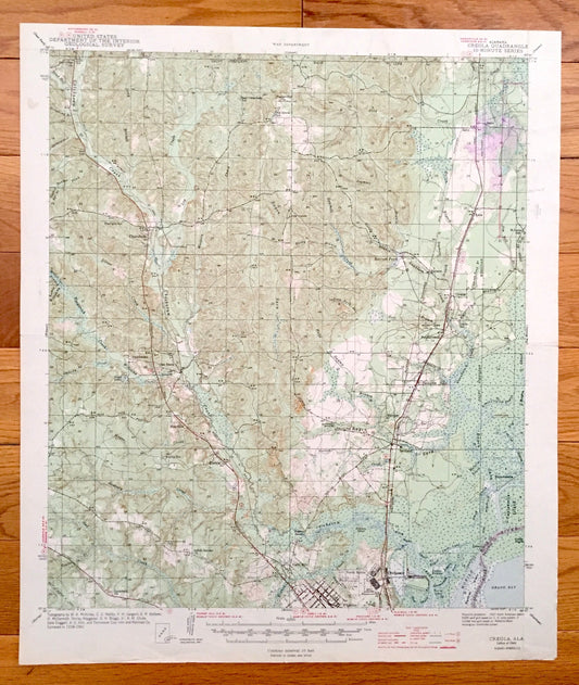 Antique Creola, Alabama 1943 US Geological Survey Topographic Map – Mobile County, Salco, Axis, Hatters, Saraland, Whistler, Smithtown, Akka